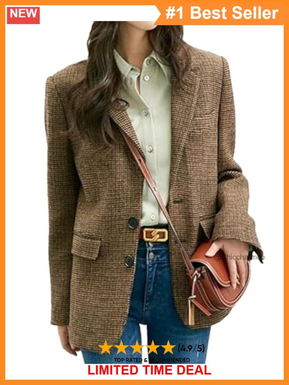 Wool Blend Plaid Blazer Jacket Single Breasted Notch Lapel Business Work Coat
